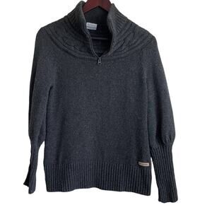 Columbia Women‎ Sweater M Gray 1/4 Zip Mock Neck Popover Minimalistic Gorpcore